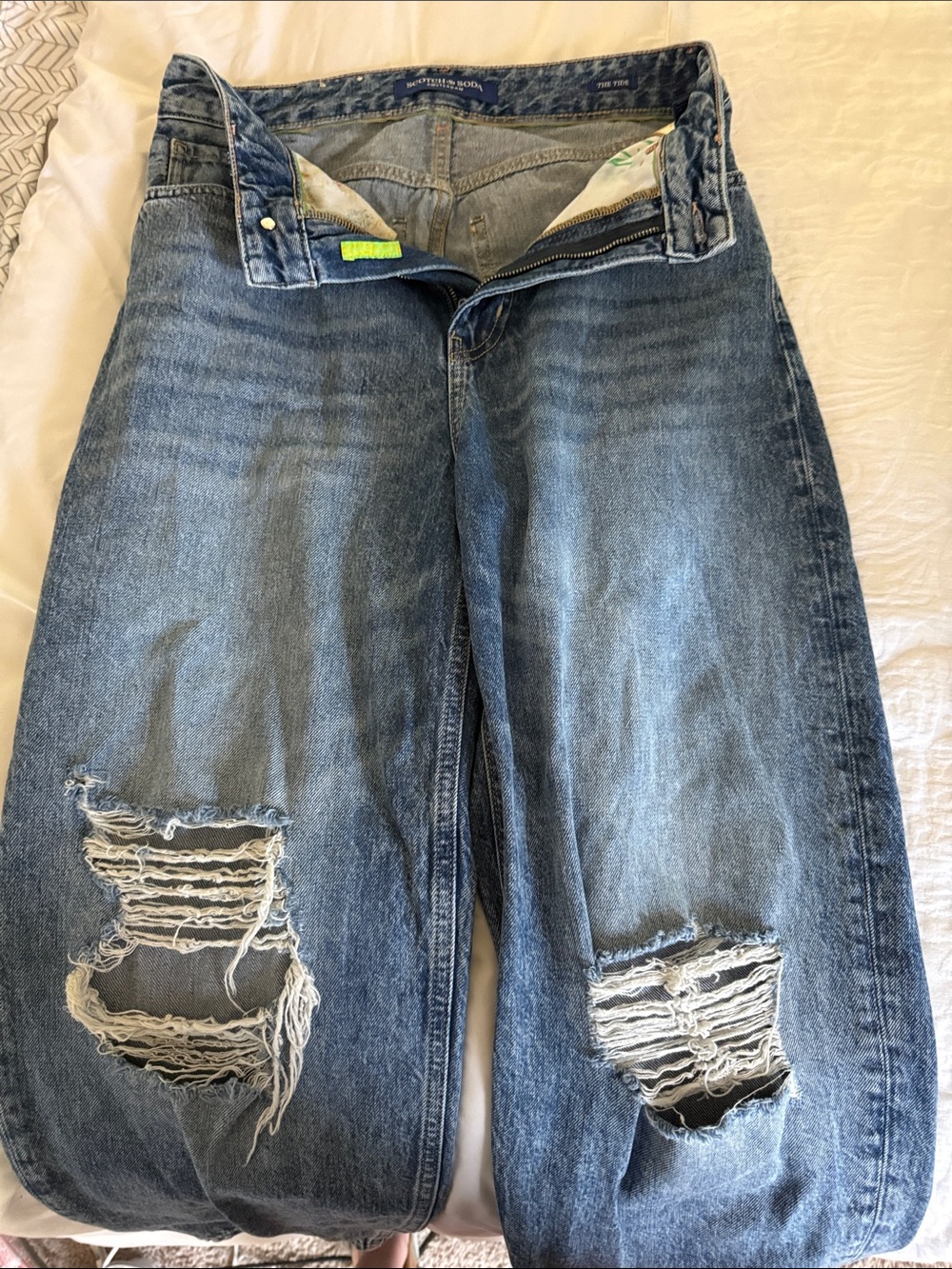 Scotch & Soda Ripped Boyfriend Jeans in Blue Denim